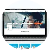 Monitor showing a modern website with corporate branding.