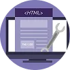 Web layout illustration with HTML tags and organized pages.