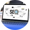 Screen with the word SEO and on-page optimization graphics.