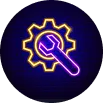 Neon wrench and gear icon.
