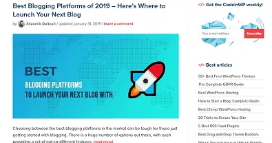 Blog screenshot with a rocket graphic on a white and blue background.